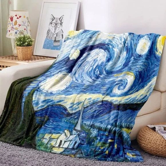 Art Deco Plush Throw 50x60 Vincent Van Gogh Starry Nigh